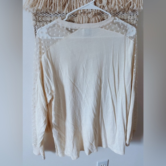 Wrap London Linen Blend Pullover Top Lightweight Sweater Mesh Sleeves Polka Dot - Picture 4 of 5